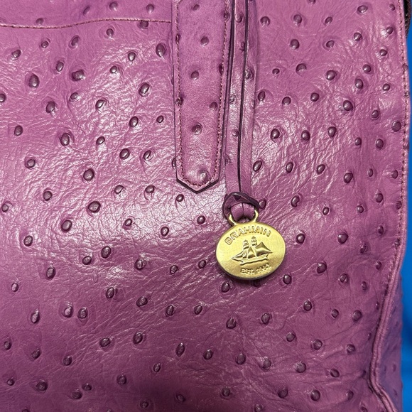 BRAHMIN LARGE TORI TOTE FIG NORMANDY OSTRICH EMBOSSED LEATHER PURPLE TYPE COLOR